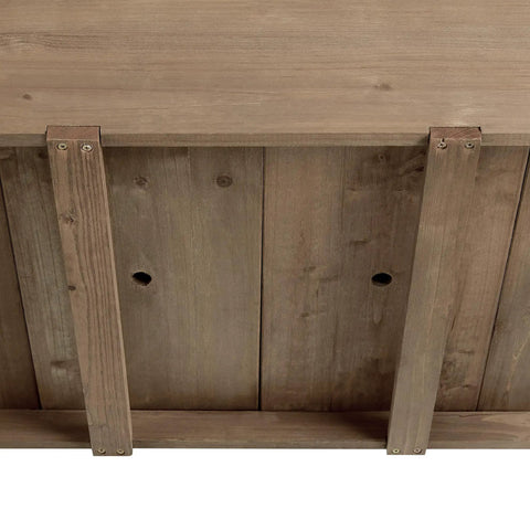 Underside view of Raised Garden Bed With Eight Grid Grow Space, Elevated Wood Planter Box Stand With Foldable Side Table And Storage Shelf