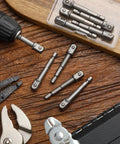 10-Piece Heavy Duty Impact Socket Adapter Set for Drills on wooden surface with tools, showing 3/8 inch square tip and 1/4 inch hex shank.