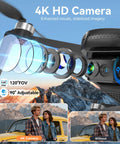 Close-up of 4K Camera Drone For Beginners With 90 Degree Adjustable Lens Foldable Quadcopter showing lens adjustment.