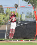 Baseball player using portable sports barrier net great for baseball softball lacrosse tennis football and more two size options