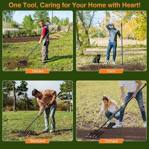 People using Lawn Leveling Rake 30x10 Inch With 78 Inch Adjustable Handle Rust Resistant Steel Yard Tool in garden, farm, backyard, orchard
