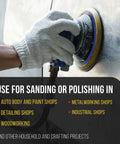 Person using Rock Solid 6 Inch Hook And Loop DA Sander Backing Plate Pad for polishing on vehicle surface.