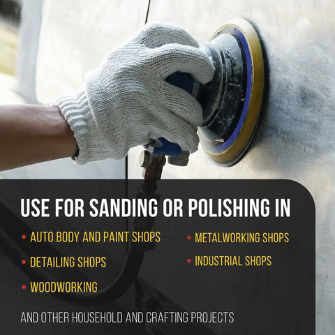 Person using Rock Solid 6 Inch Hook And Loop DA Sander Backing Plate Pad for polishing on vehicle surface.
