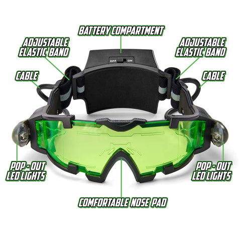 Epic Night Vision Spy Goggles For Kids with pop-out LED lights and adjustable bands