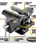 Beefy 6 Inch Bench Vise With Forged Steel Construction, Built In Pipe Jaw And Swivel Base, Clamp On Or Bolt On Mount, Table Vise For Woodworking, Home Shop Use And Diy Projects, cast steel body