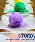 Disposable 330mL Weigh Boats Pack Of 125 Large Plastic Weighing Dishes For Lab Use Food Safe Antistatic Polystyrene Great For Measuring Powders Liquids Supplements And Food Samples With Easy Cleanup, with colored powder samples