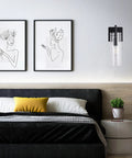 Black Wall Sconce Set Of 2 Modern Bathroom Vanity Lights Featuring Clear Glass Shades And Sturdy Metal Black Finish in bedroom