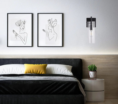 Black Wall Sconce Set Of 2 Modern Bathroom Vanity Lights Featuring Clear Glass Shades And Sturdy Metal Black Finish in bedroom