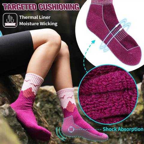 Womens Merino Wool Hiking Socks For Cold Weather Thermal Warm Crew Socks With Cushioned Comfort Cozy Fit 5 Pair Gift Set