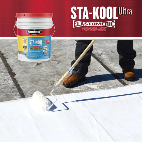 Applying 15 Year Turbo Dri Elastomeric Roof Coating For RVs White 5 Gal Flexible Acrylic Sealant That Reflects Heat Dries Quick
