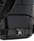 Close-up of adjustable buckle and dual-density straps on 30L Camera Backpack For Photography And Video Gear With Full Front Panel Access Ultra Comfortable Dual Density Straps And Contoured Back Panel For All Day Comfort On The Go On Urban Trails And Outdoor Adventures.