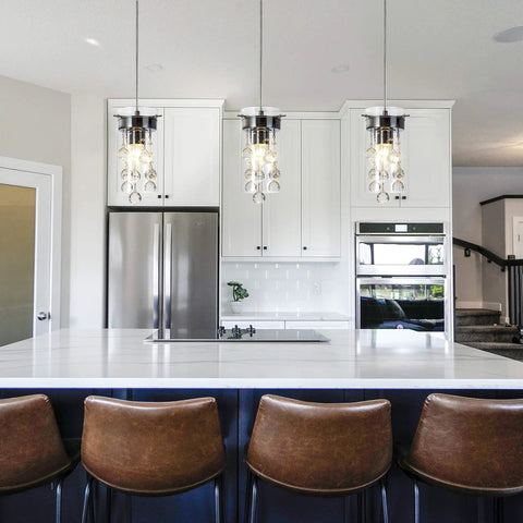 Three Pack Crystal Pendant Lights For Kitchen Island With Adjustable Chrome Finish Glass Shade Teardrop Crystals Modern Dining Room And Bedroom Lighting That Delivers A Wow Factor Kitchen Island Ceiling Pendant Lamps above kitchen island