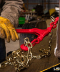Badass Heavy Duty Lever Load Binder For 516 Inch Grade 70 Chain With 5400 Lbs Working Load Limit And 16200 Lbs Break Strength in use.
