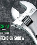 Close-up of an adjustable wrench from the Three Piece Adjustable Wrench Set 6 Inch 8 Inch 10 Inch Chrome Vanadium Steel SAE And Metric Scales