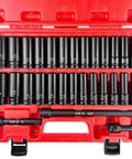 29 Piece 1/2 Inch Drive Deep Impact Socket Set With 3 Inch, 5 Inch And 10 Inch Extensions, SAE And Metric Sockets, Cr-V Steel