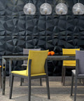 Modern dining room with 3D Leather Tile Wall Panels Black Diamond Pattern Dope Modern Decorative Soundproof Wall Art Easy Cut DIY Friendly
