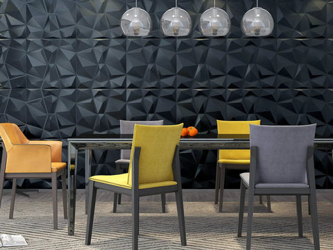 Modern dining room with 3D Leather Tile Wall Panels Black Diamond Pattern Dope Modern Decorative Soundproof Wall Art Easy Cut DIY Friendly