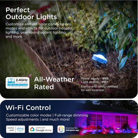 Vibe Eternity Garden Lights 50 Foot Outdoor RGBWIC LED Uplights Kit With Waterproof Landscape Lighting, Wi-Fi control display