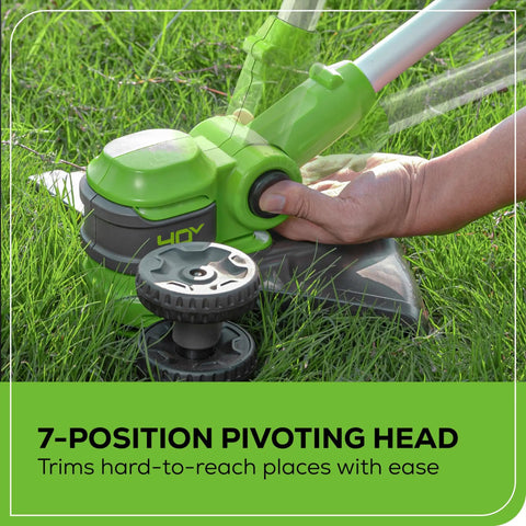 Beast Mode 40V Cordless String Trimmer And Edger, 13 Inch Weed Whacker with 7-position pivoting head for hard-to-reach areas.