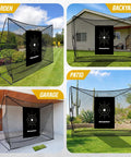 Heavy Duty 10x7 Ft Golf Practice Net Kit With Backyard Driving Range Setup in garden, backyard, patio, and garage scenes