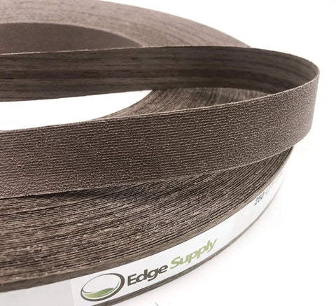 Close-up of Walnut Edge Banding Tape Roll Seven Eighth Inch By Two Hundred Fifty Feet Pre Glued Iron On Wood Veneer.