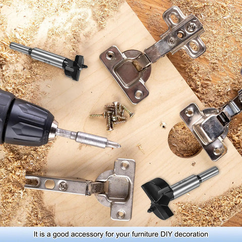 Heavy Duty 2 Pack Forstner Drill Bits Featuring Rock Solid Carbide Tips For Clean Hole Drilling In Hardwood Plywood Mdf And Plastic on wood with hinges and screws.