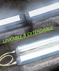 LED Shop Light 2Ft 20W V-Shaped Linkable Ceiling Fixture 2500lm 5000K Daylight, pack of 6 shown linked and extendable.