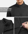 Mens Quarter Zip Fleece Lined Sweatshirt Lightweight Thermal Pullover With Collar For Up Or Down Wear Long Sleeve Golf Sweater Black XL details