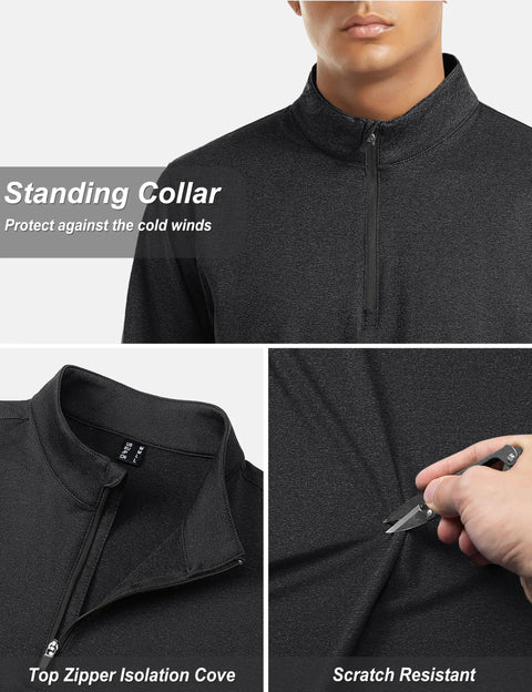Mens Quarter Zip Fleece Lined Sweatshirt Lightweight Thermal Pullover With Collar For Up Or Down Wear Long Sleeve Golf Sweater Black XL details