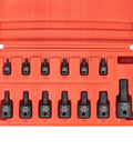 Heavy Duty Impact Torx Socket Set For Auto And Motorcycle Work Quarter Inch Three Eighths Inch And Half Inch Drives Six Point Star Sockets T10 Through T60 Chrome Molybdenum Construction Built Tough For Pros in red case