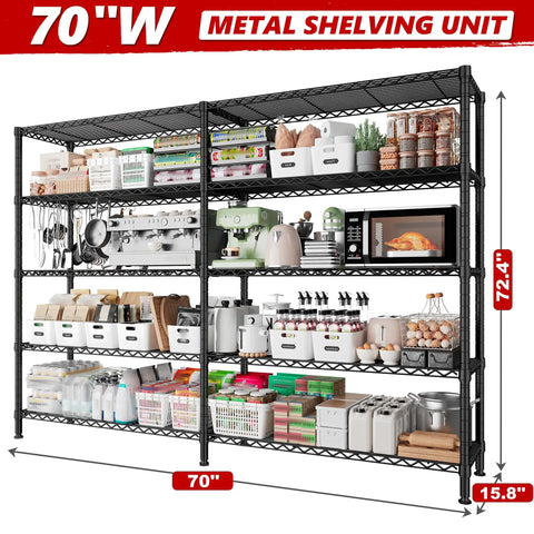 Beefy 70 Inch Wide Garage Storage Shelves Heavy Duty Metal Shelving Unit With 1600 Lbs Capacity L Shaped Configurable Design For Left Or Right Setup Tall 72 Inch Storage Rack Perfect For Workshop And Garage, black 70x72.4" shelf