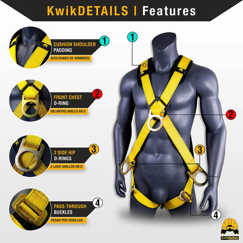 Monsoon Safety Harness 2 Pack With Four D-Rings Front Chest Side And Back D-Rings Shoulder Padding ANSI Tested OSHA Compliant Fall Protection Features