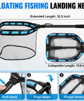 Floating fishing landing net, extended length 32.5 inches, collapsible 15.8 inches, part of All In One Fishing Kit With Rod And Reel