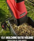 Electric Wood Chipper Shredder For Home Yard Cleanup With A 15 Amp Motor Shreds Branches Up To 1.77 Inch, 45 Liter Collection Bag
