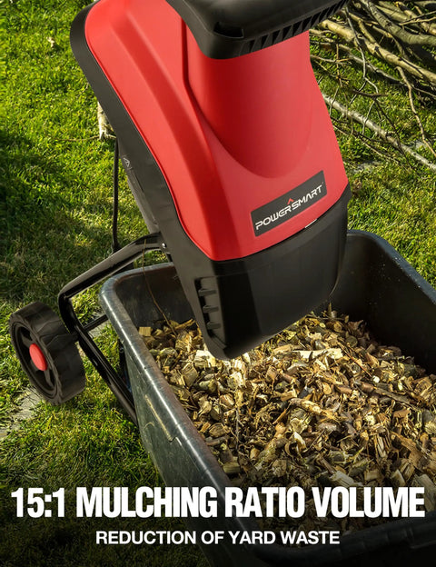 Electric Wood Chipper Shredder For Home Yard Cleanup With A 15 Amp Motor Shreds Branches Up To 1.77 Inch, 45 Liter Collection Bag