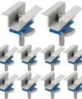 Adjustable Solar Panel Mounting Bracket Clamps Kit For Aluminum Roof Mount Wide Mid Clamps Secure Photovoltaic System Support Nut Bolt Hardware Unistrut Compatible Easy Install For Standard Racks shown in a 10-pack.