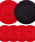 Six Piece Bowling Ball Sanding Pads Kit With 5 Inch Pads In Grit P500 P1000 P2000 for resurfacing and polishing in red color.