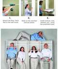 Installation steps for Rock Solid Dual Tower Closet Organizer Kit With Weathered Grey Finish And Slick Wall Mounted Steel Rail System.