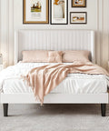 Top Notch Full Size Bed Frame With White Velvet Upholstery And Tufted Wingback Headboard Heavy Duty Steel Rails Solid Slats No Box Spring Needed Clean Bedroom Flex in stylish décor.