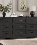 Slap Some Order On Your Room With This 63 Inch Wide Nine Drawer Bedroom Dresser Boasting Deep Storage Heavy Duty Handles Sleek Black Finish Modern TV Stand For Killer Organization