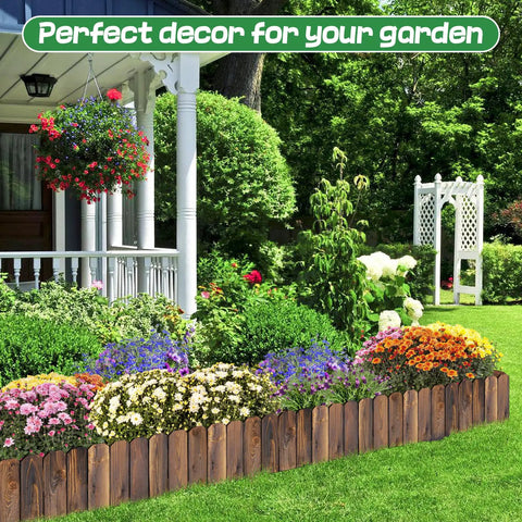 Weather Resistant Pine Garden Edging Border Fence for Outdoor Patio Lawns and Flower Beds 11.8 Feet by 8 Inches in garden setting