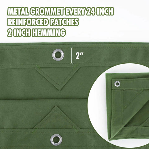 Heavy Duty Canvas Tarp 8x10 Feet With Rustproof Aluminum Grommets Every 24 Inches, Water Resistant 12oz Finished Weight, green