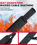 2 In 1 Heat Shrink Braided Sleeving Fabric Tubing Kit Half Inch Inner Diameter, 22 Feet Long, Tight Shrink Fit For Wires, Abrasion Resistant Cable Harness Protection, Neat Cable Management For Auto, Marine And DIY. black braided cable sleeving