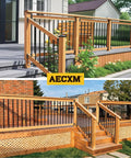 Rock Solid 35 Degree 201 Stainless Steel Deck Railing Connectors Fit 2 By 4 Lumber Black Powder Coated Heavy Duty Outdoor Stair Bracket Pair No Sweat Setup Corrosion Resistant Deck Hardware on wooden deck with black spindles.
