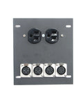 Sturdy Recessed Floor Box With Four XLR And One Duplex AC Outlet Heavy Duty Steel Hinged Door With Cable Grooves front view