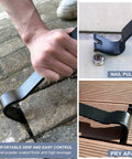 Four Piece Flat Pry Bar Set Featuring Five And Quarter Inch, Seven Inch, Twelve Inch, And Fifteen Inch Heavy Duty Nail Pullers in use