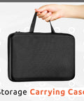 Hand holding black storage carrying case for Go-To Portable EV Charger Level 1 And 2 16A 120V-240V J1772 Home Charger with 25ft Cable