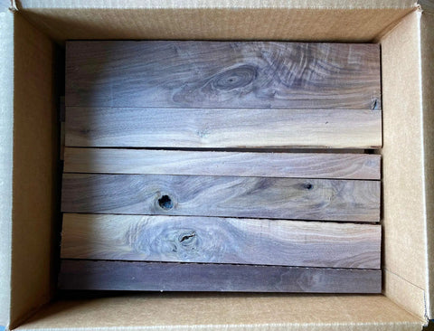 Scrap Walnut Box Of 3/4 Inch Thick Boards In A 17 By 14 By 5 Inch Crate, Leftover Walnut With Rough Edges And Knots, Perfect For DIY Woodworking