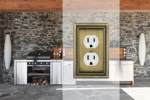 Sunken Pearls Heavy Duty Beaded Wall Plate And Outlet Cover Set Single Duplex 2 Pack Antique Brass Zinc Alloy in modern kitchen