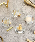 Dope Crystal Glass Cabinet Knobs 8 Pack Gold Brass Drawer Handles For Furniture shown on textured surface
